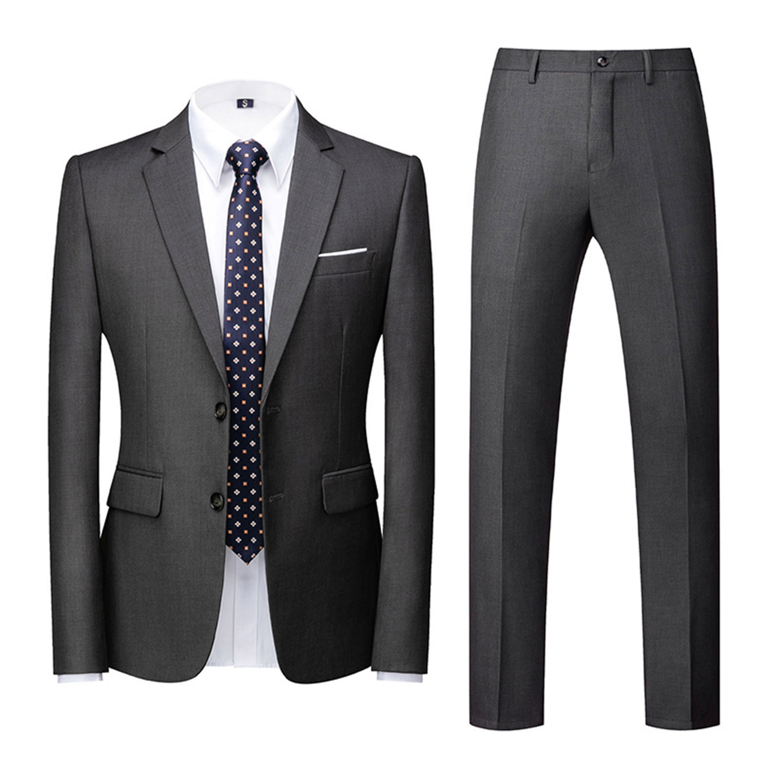 Iugvhana Suit for Men Slim Fit 2 Button 2 Piece Suits for Business Wedding Party Formal Dress Solid Tuxedo Blazer Jacket Pants Sets Gray XXL